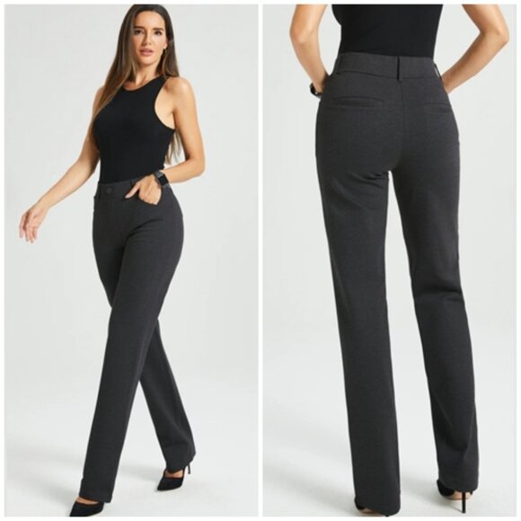 BETABRAND 7-Pocket Dress Pant Yoga Pant Straight Leg Stretch DPYP Charcoal Sz M